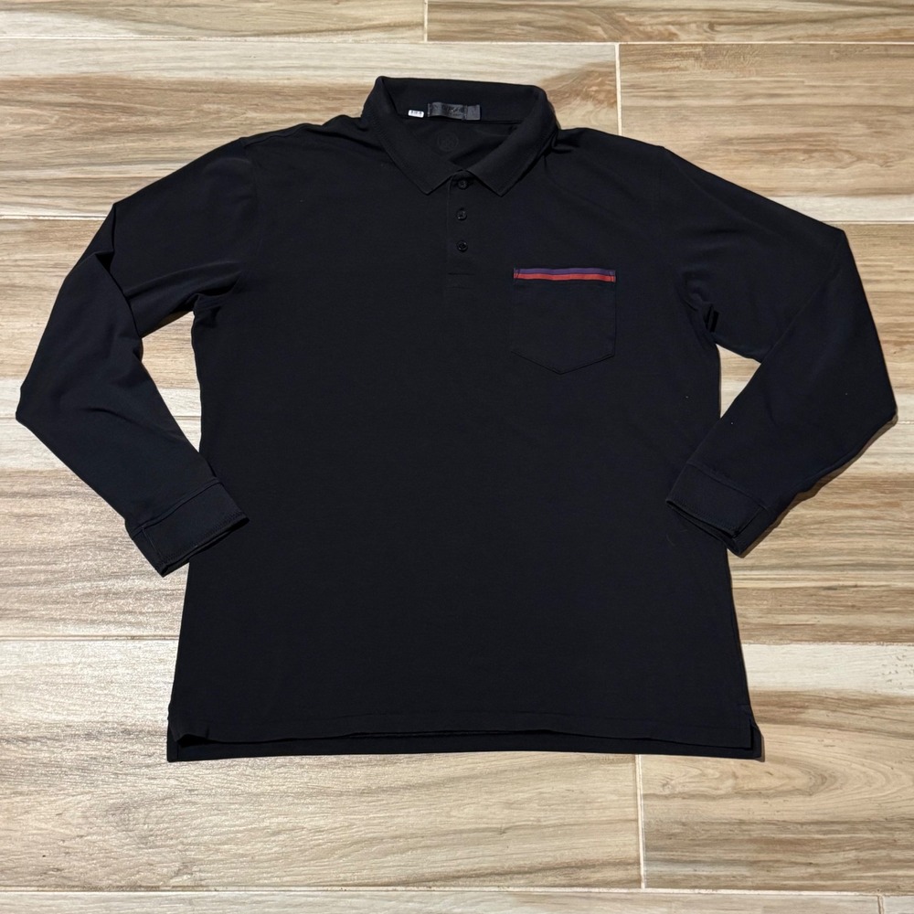 G/FORE Mens Long Sleeve Golf‎ Polo Shirt Black Chest Pocket Size Large